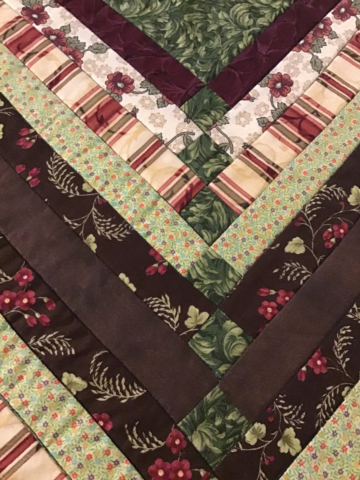 Quilted Table Runner 12 - Browns, Greens & Wine Accents