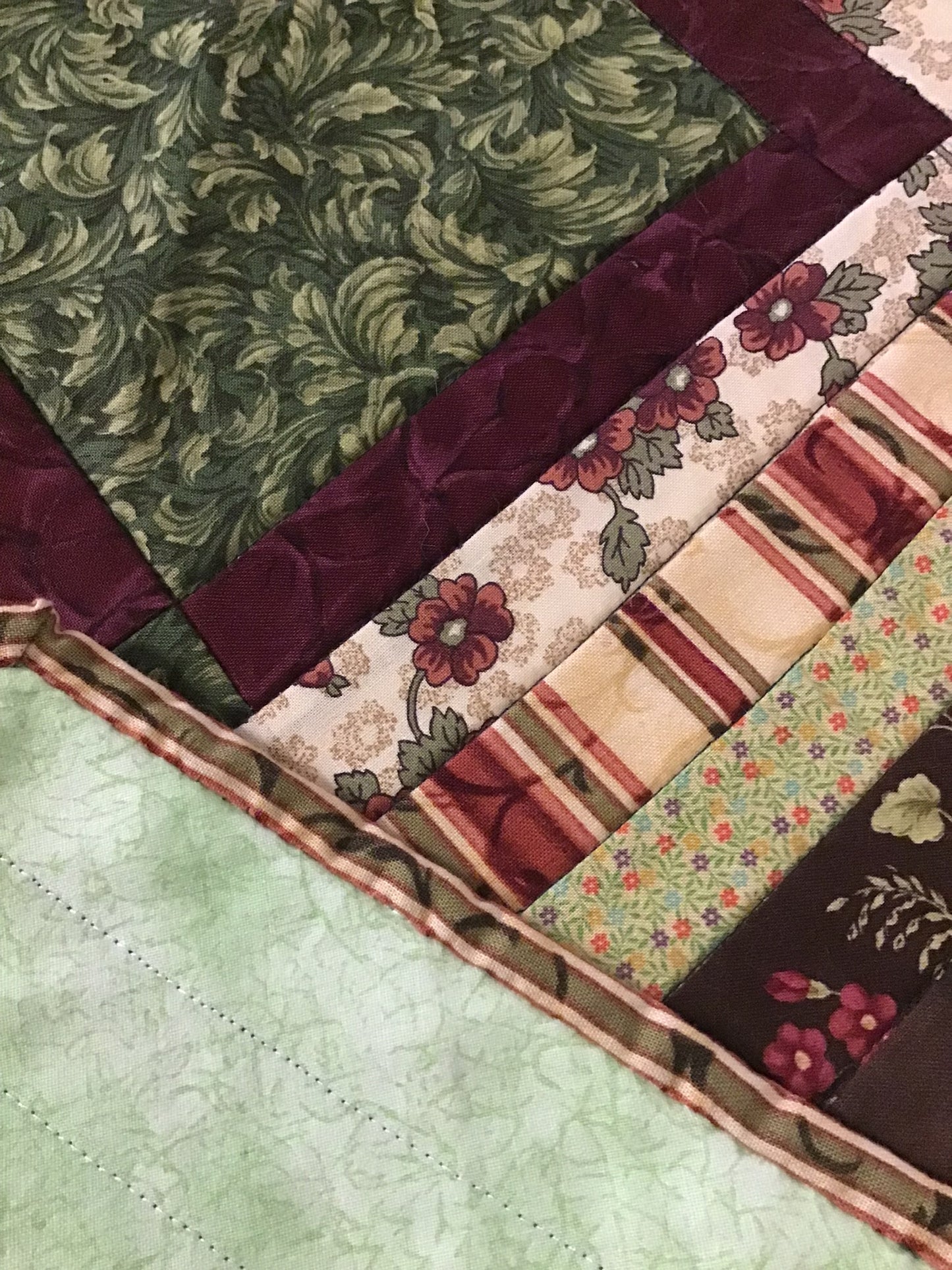 Quilted Table Runner 12 - Browns, Greens & Wine Accents