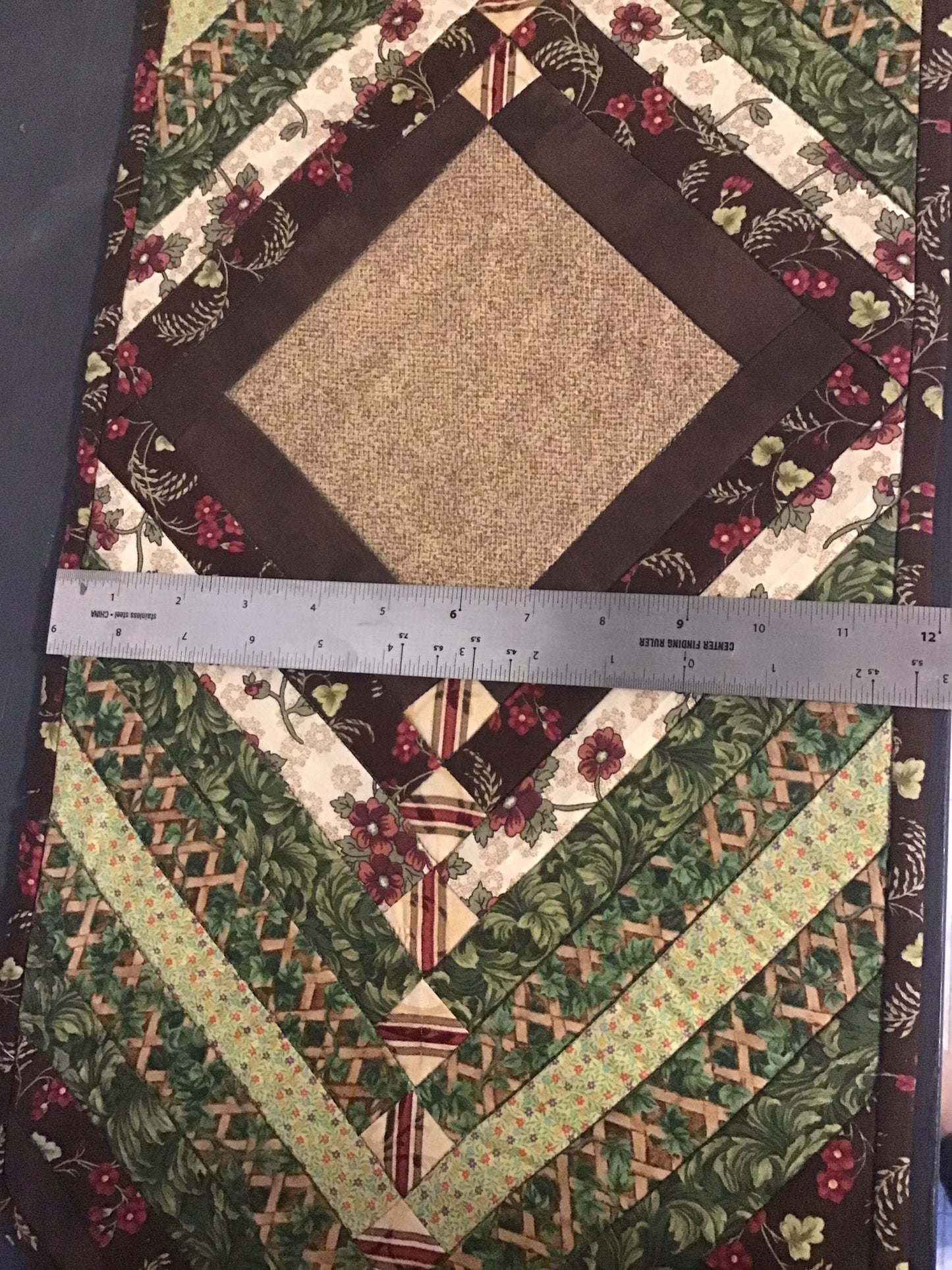 Quilted Table Runner11 - Greens, Wine, Browns