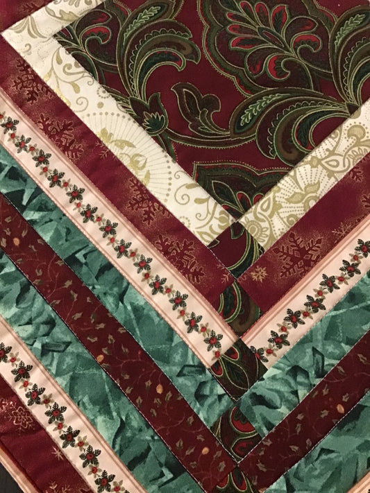 Quilted Table Runner - Christmas Red & Green -Cream Back