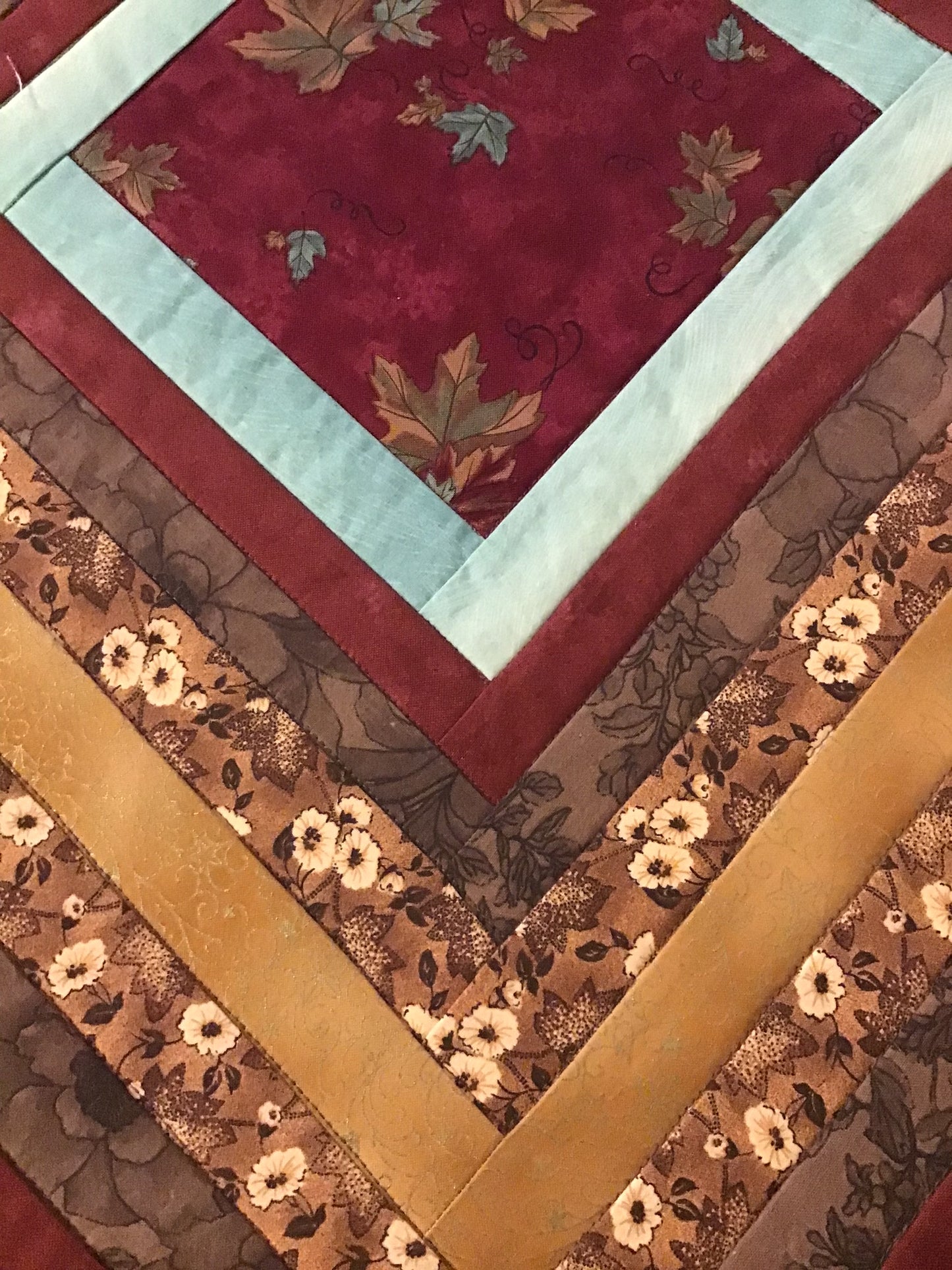 Quilted Table Runner 28 - Turquoise, Burgundy & Gold