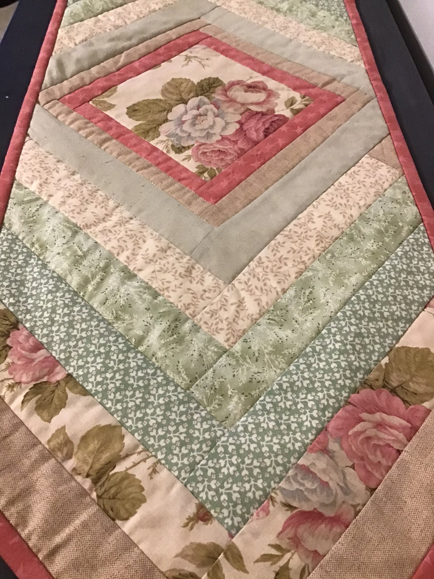 Quilted Table Runner - Salmon & Pale Green Florals