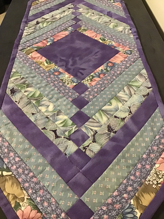 Quilted Table Runner 5 - Springtime 1 - Purples, Blues & Pink Accents