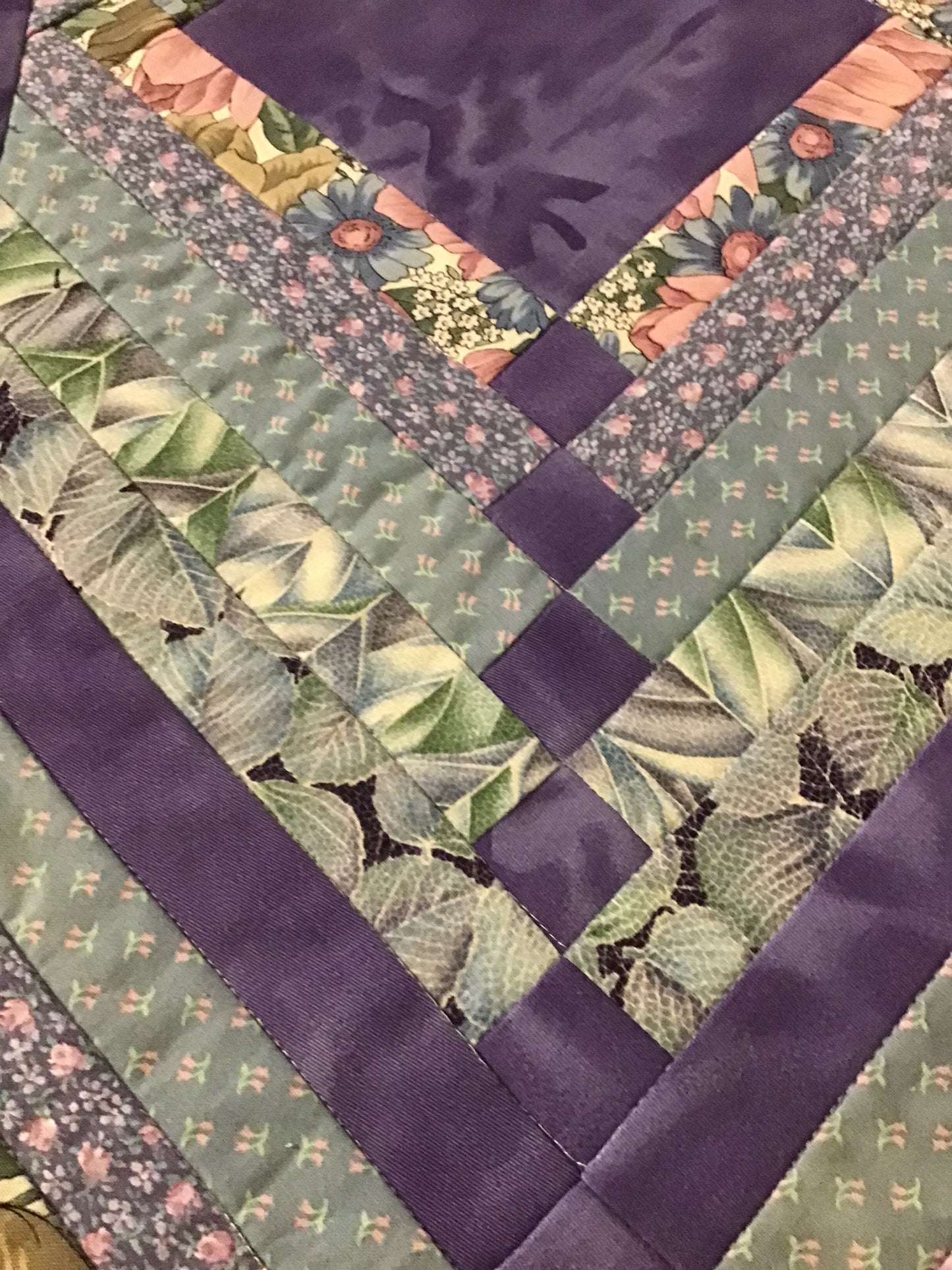 Quilted Table Runner 5 - Springtime 1 - Purples, Blues & Pink Accents