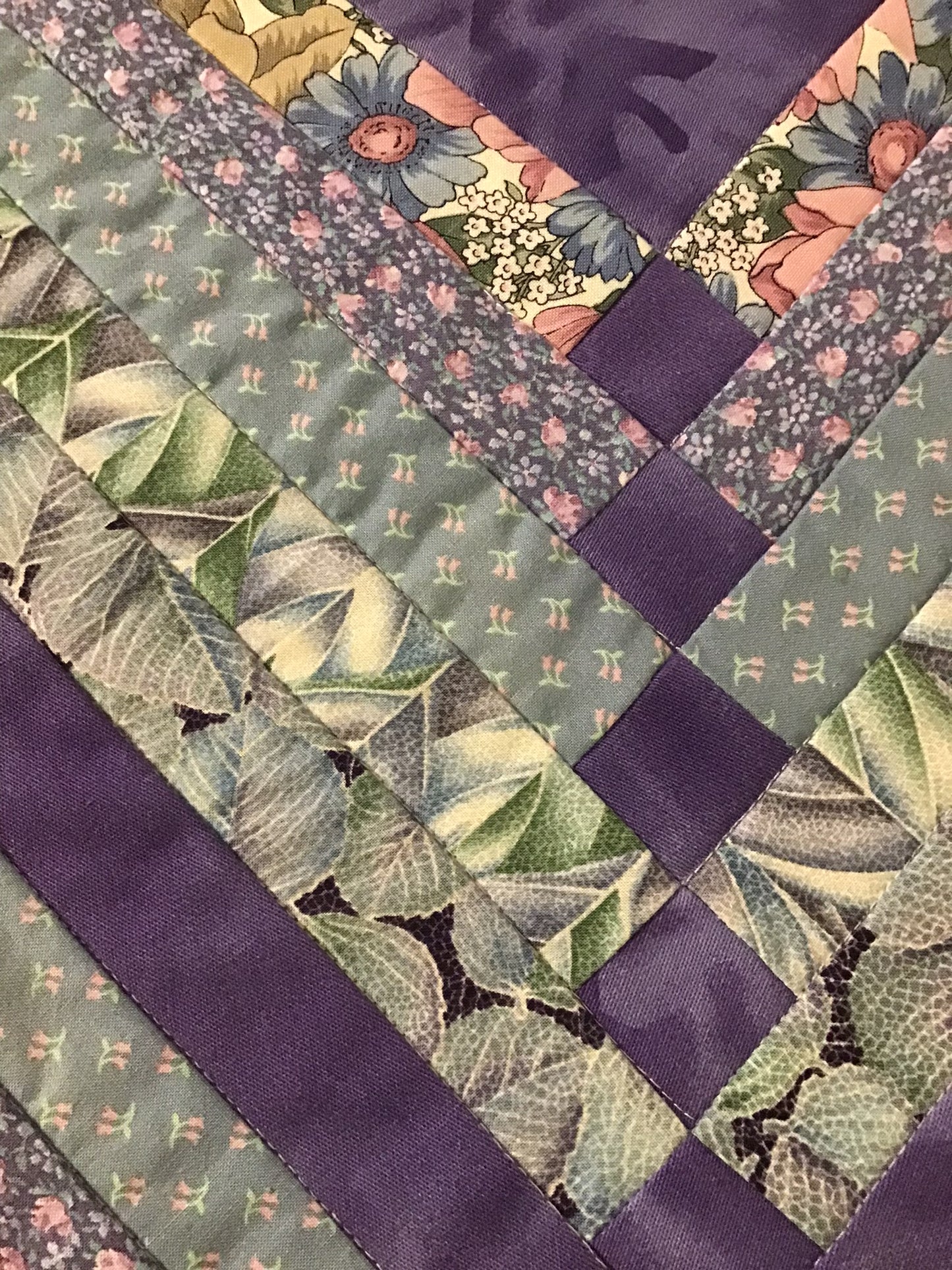 Quilted Table Runner 5 - Springtime 1 - Purples, Blues & Pink Accents