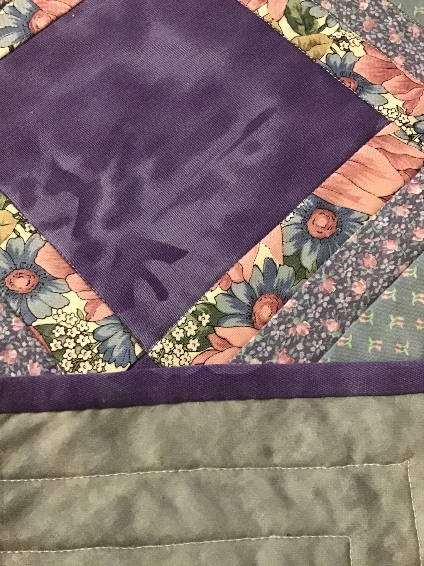 Quilted Table Runner 5 - Springtime 1 - Purples, Blues & Pink Accents