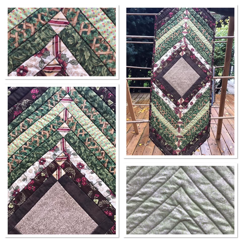 Quilted Table Runner11 - Greens, Wine, Browns