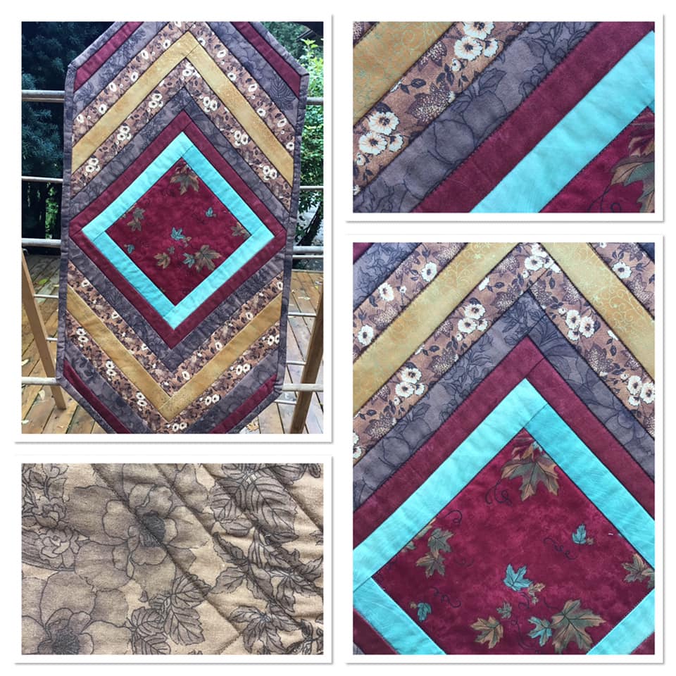 Quilted Table Runner 28 - Turquoise, Burgundy & Gold