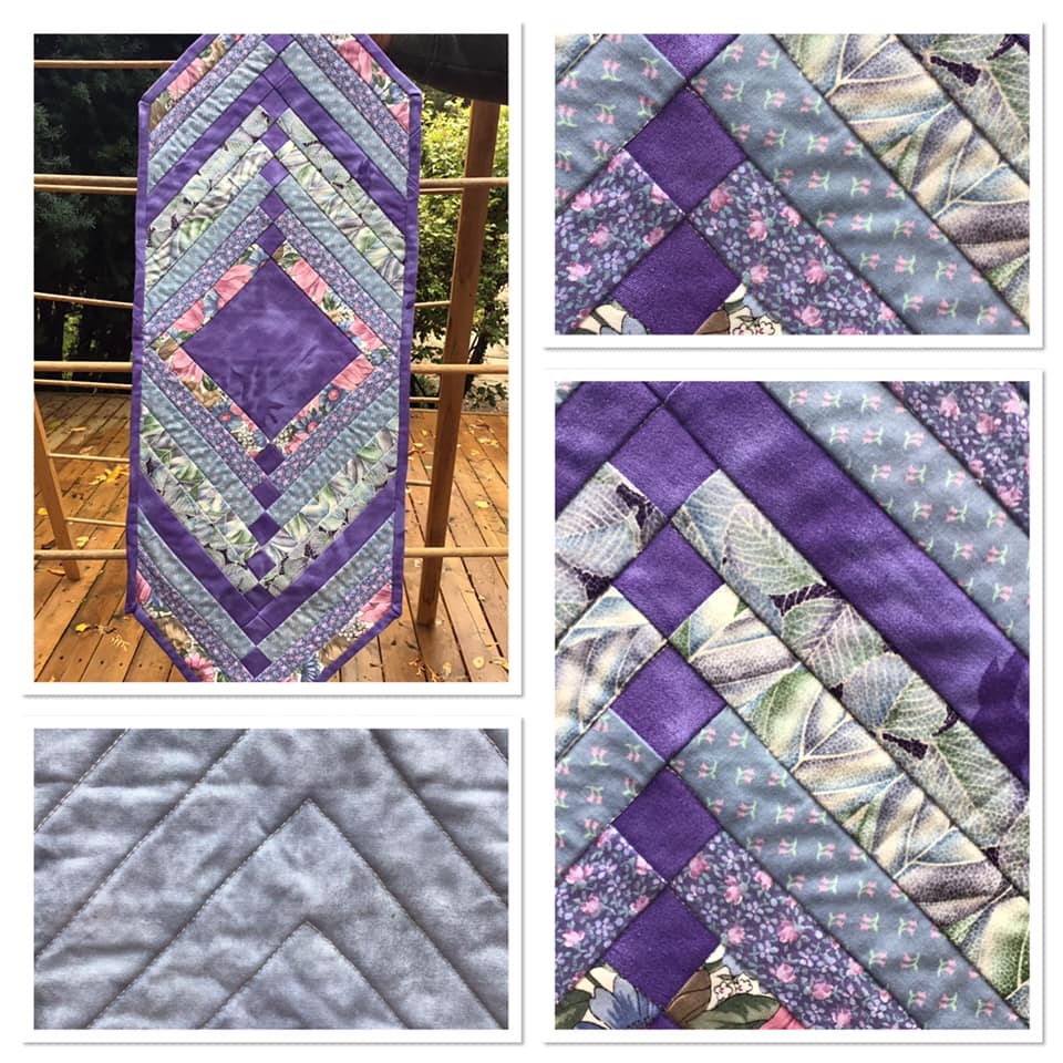 Quilted Table Runner 5 - Springtime 1 - Purples, Blues & Pink Accents