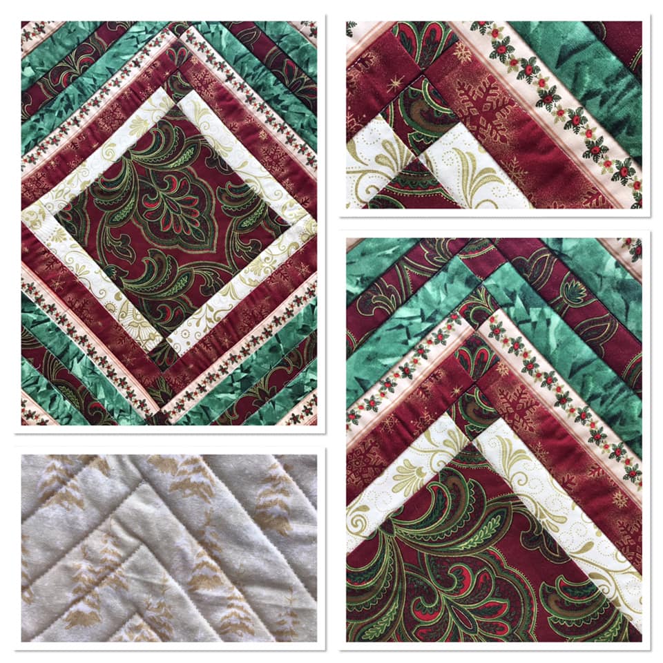 Quilted Table Runner - Christmas Red & Green -Cream Back