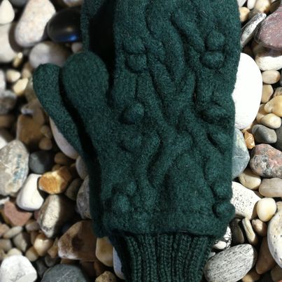 Felted Wool Mittens with Cabling Pattern